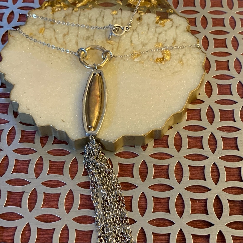 Silver Tone and Gold Tassel Pendent Long Necklace